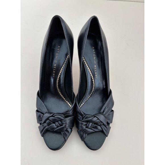 Antonio Melani Heels 6 Leather Peep Toe Knot Front Preppy Quiet Luxury Old Money - Picture 2 of 14